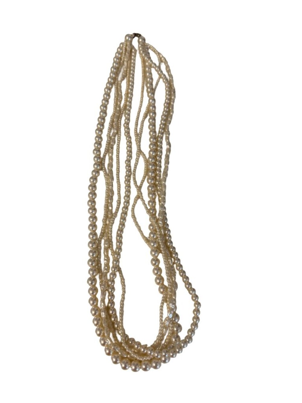Vintage Faux Pearl Multi Strand Necklace 26” Layered Beaded Statement Necklace
